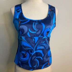 y2k euro style vintage blue and orange abstract print tank top